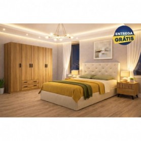Quarto Completo Orlando c/ 2 Mesas de Cabeceira + Camiseiro Solana e Colchão Momento (200x160cm)