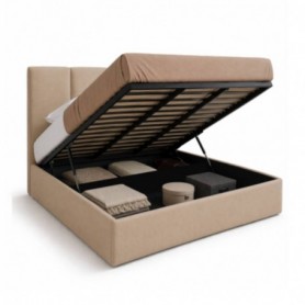 Cama de Casal Estofada Yasmin + Estrado, Sistema Elevatório e Fundos + Colchão Opc.